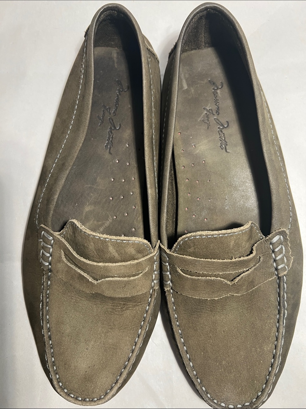 Massimo Matteo women Suede Penny Loafers in Olive Brown